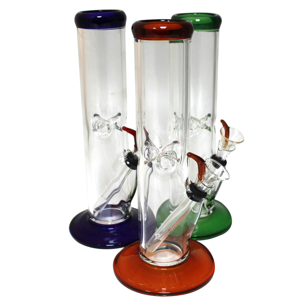 Flat Bottom Tube Color Straight Water Pipe Regular featuring vibrant colored glass, durable thick construction, and a stable flat base design.