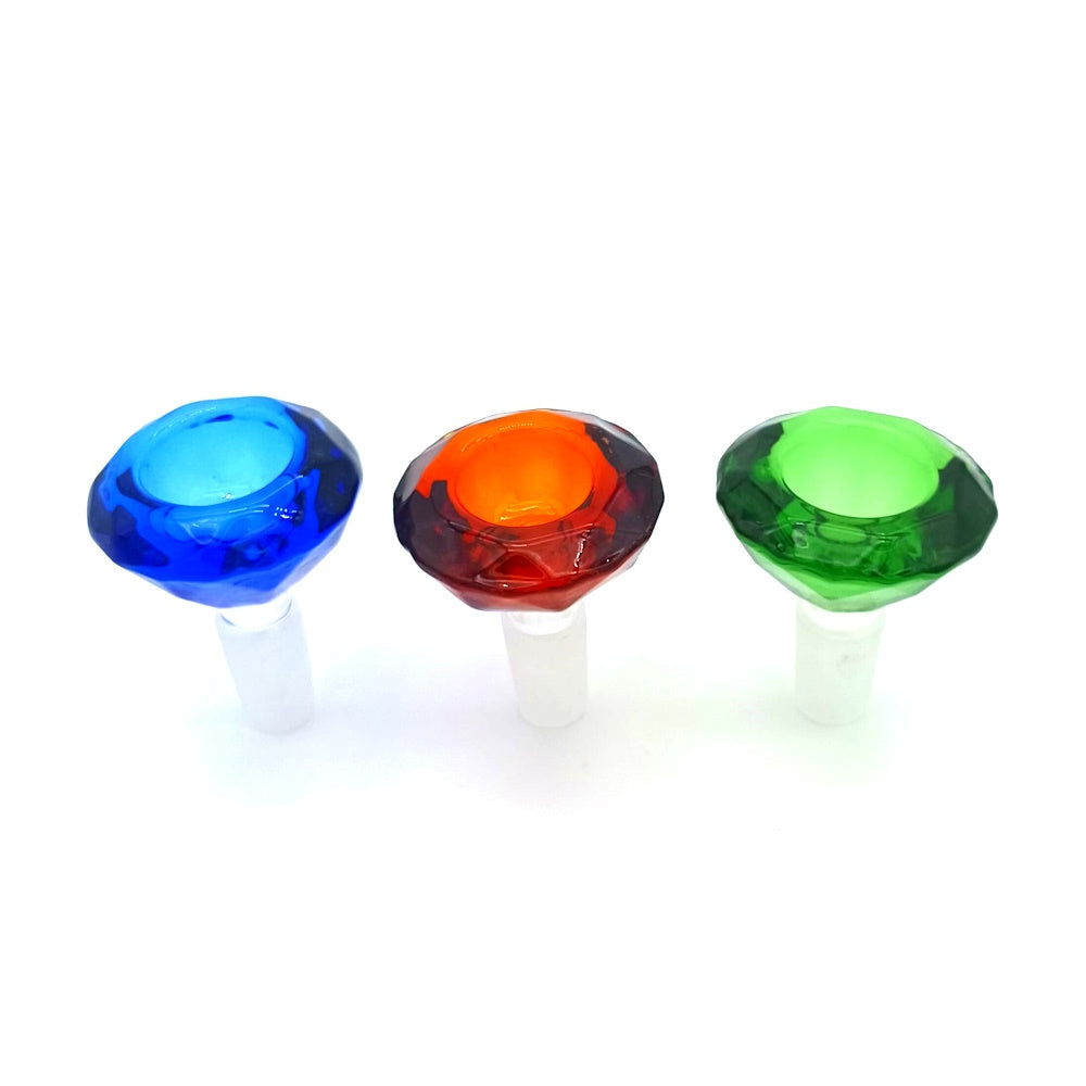 Flat diamond shape glass bowl 14MM male glass on glass made from durable heat resistant glass for smooth airflow.