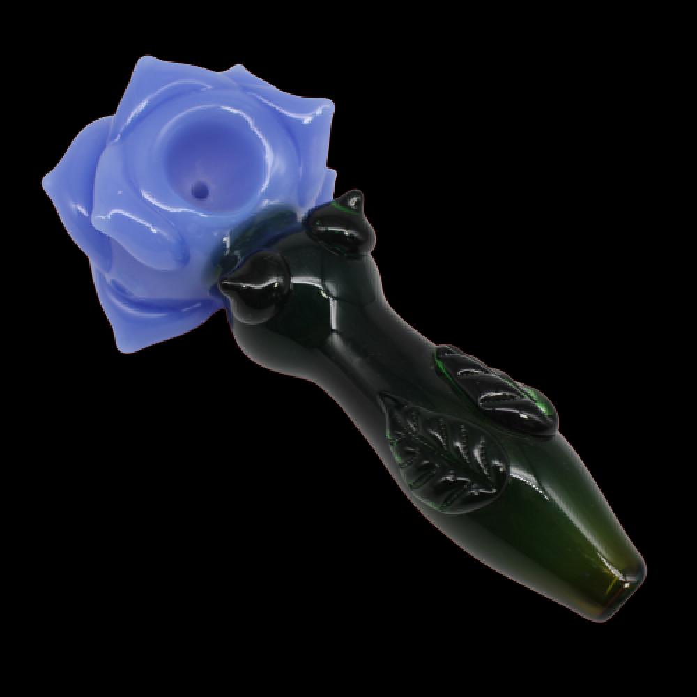 Floral rose design borosilicate glass hand pipe, heavy-duty build, stylish, heat-resistant, and easy to use.