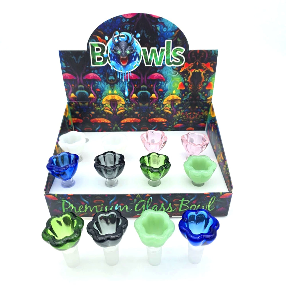 Flower Design 14MM Male Glass Bowl 12 Per Pack for water pipes and wholesale smoke shops