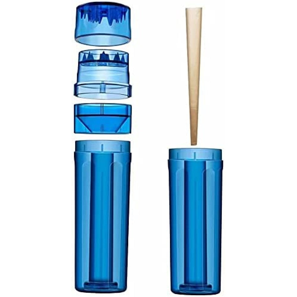 Flower Tower 3-in-1 cone filling device with built-in grinder and storage container for easy, fast, and mess-free herb preparation and packing.