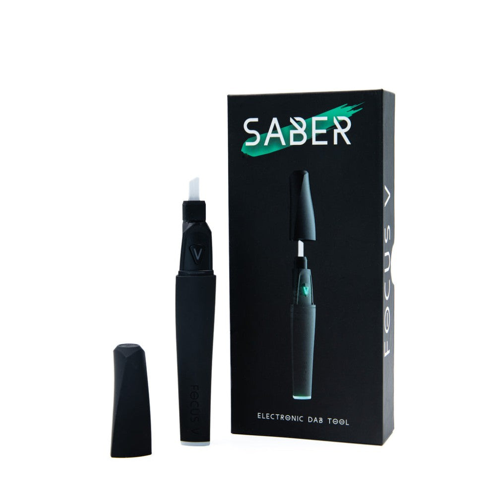 Focus V Saber Electric Dab Tool featuring rechargeable battery power, precision heating technology, and an ergonomic design for efficient concentrate handling.