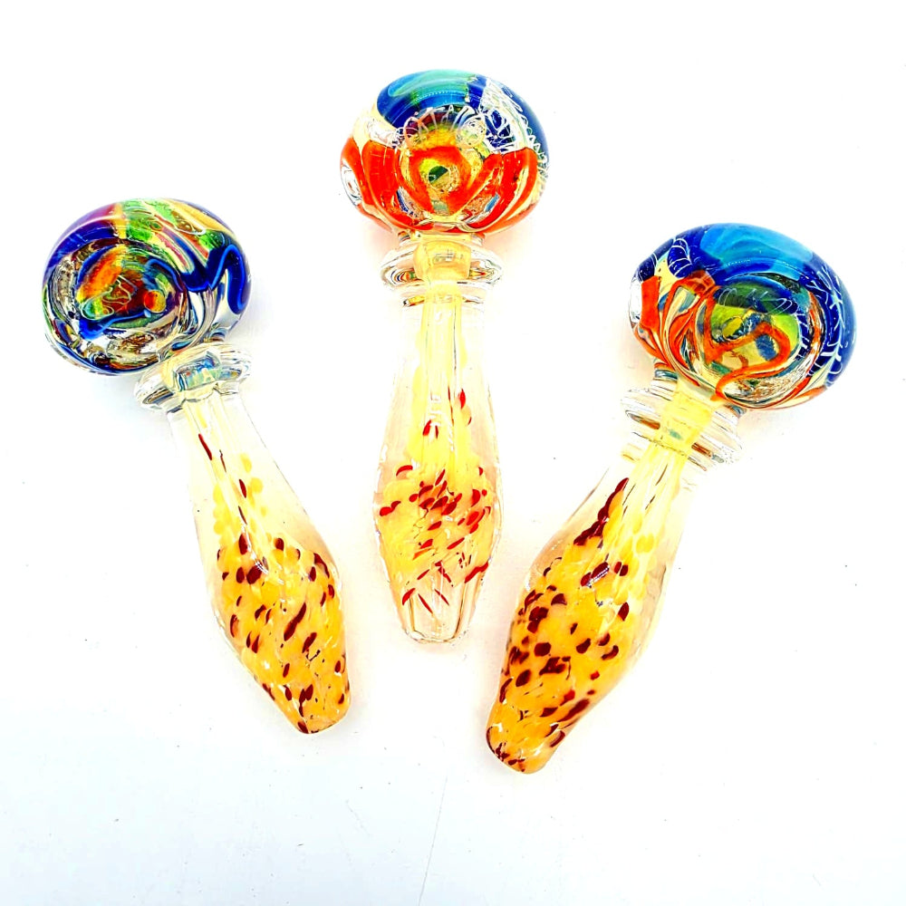 Frit color glass hand pipe with multicolor handcrafted design, durable heat-resistant body, and smooth smoking experience for tobacco or herbal use
