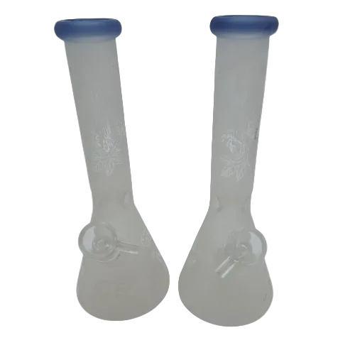 Frosted beaker glass water pipe with mix art decal design and 14mm male bowl glass-on-glass connection
