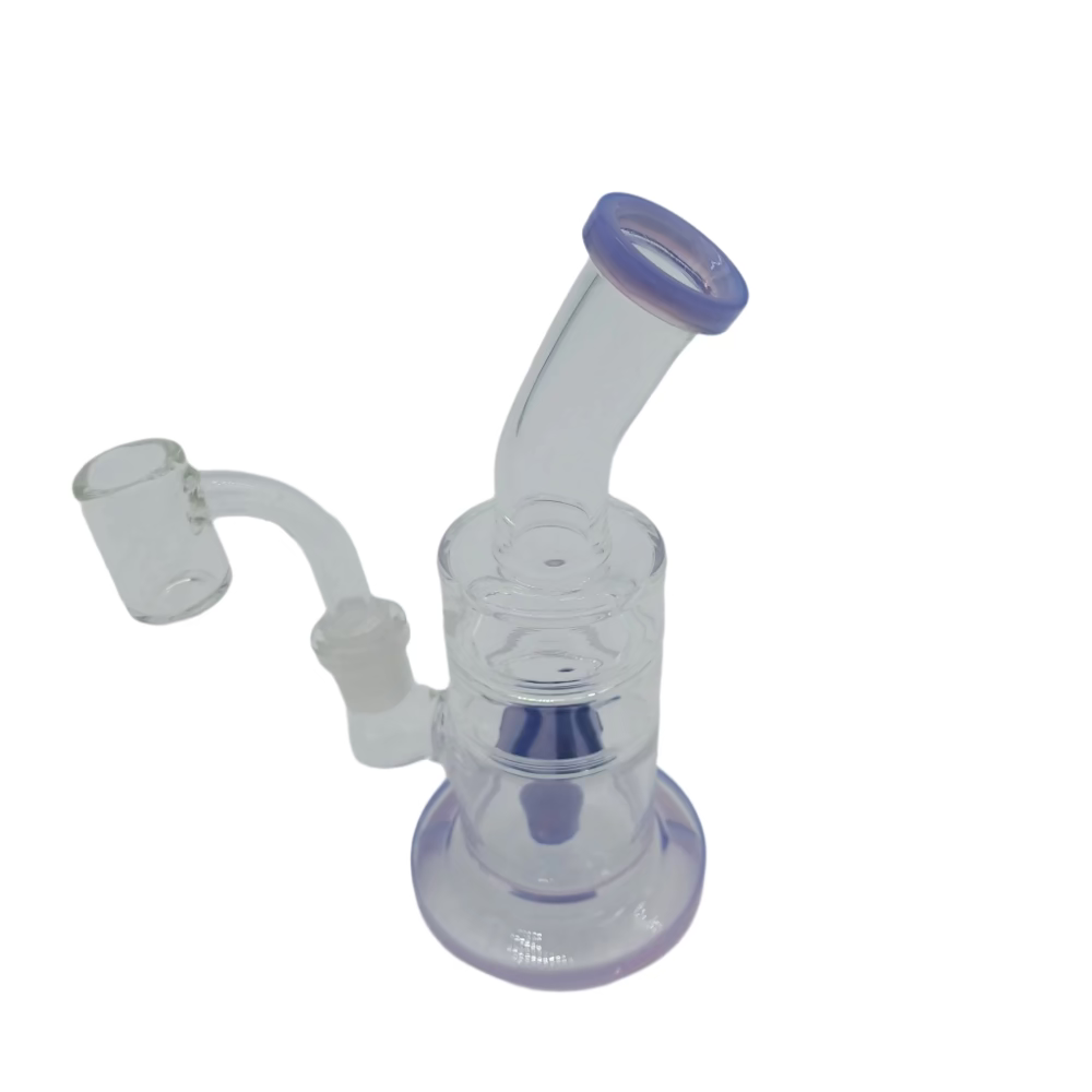 Fruit tube color glass dab rig water pipe with flat bottom base and durable borosilicate glass featuring a 14mm male quartz banger for smooth hits.