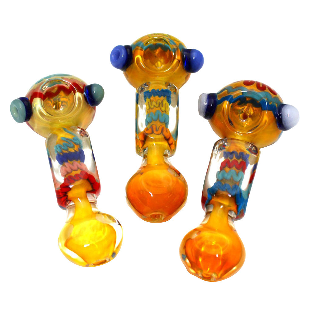 Full Art Color Design Thick Heavy Duty Glass Hand Pipe with durable thick glass construction, colorful artistic patterns, and smooth airflow