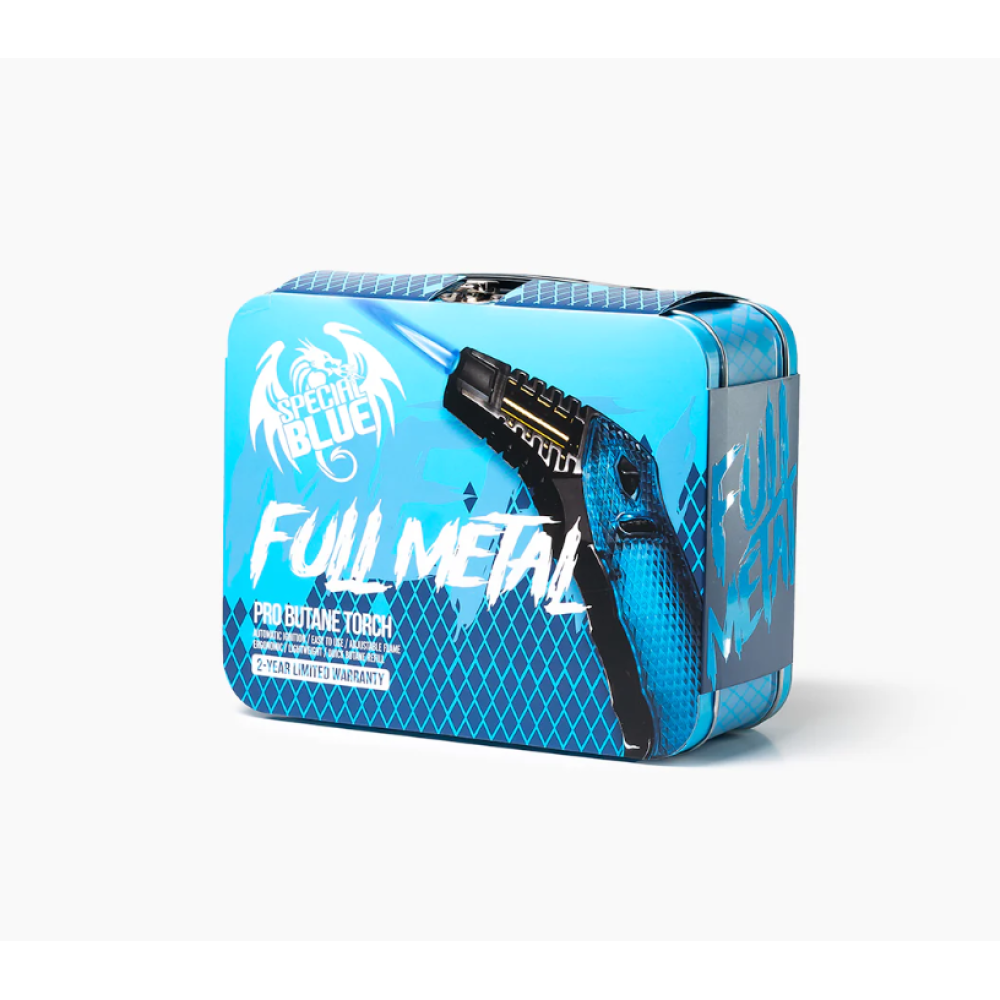 Full Metal Pro Torches Toolbox Set featuring durable metal body torches, windproof jet flame technology, refillable butane system, and organized storage toolbox for accessories.