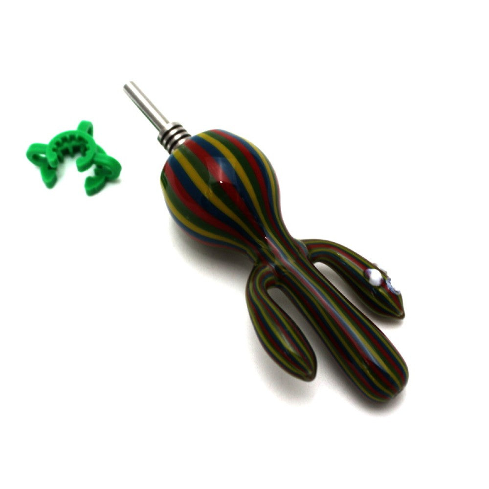 Glass cactus straw kit with 10mm titanium nail set, durable heat-resistant dabbing tool designed for smooth vapor collection and portable use.
