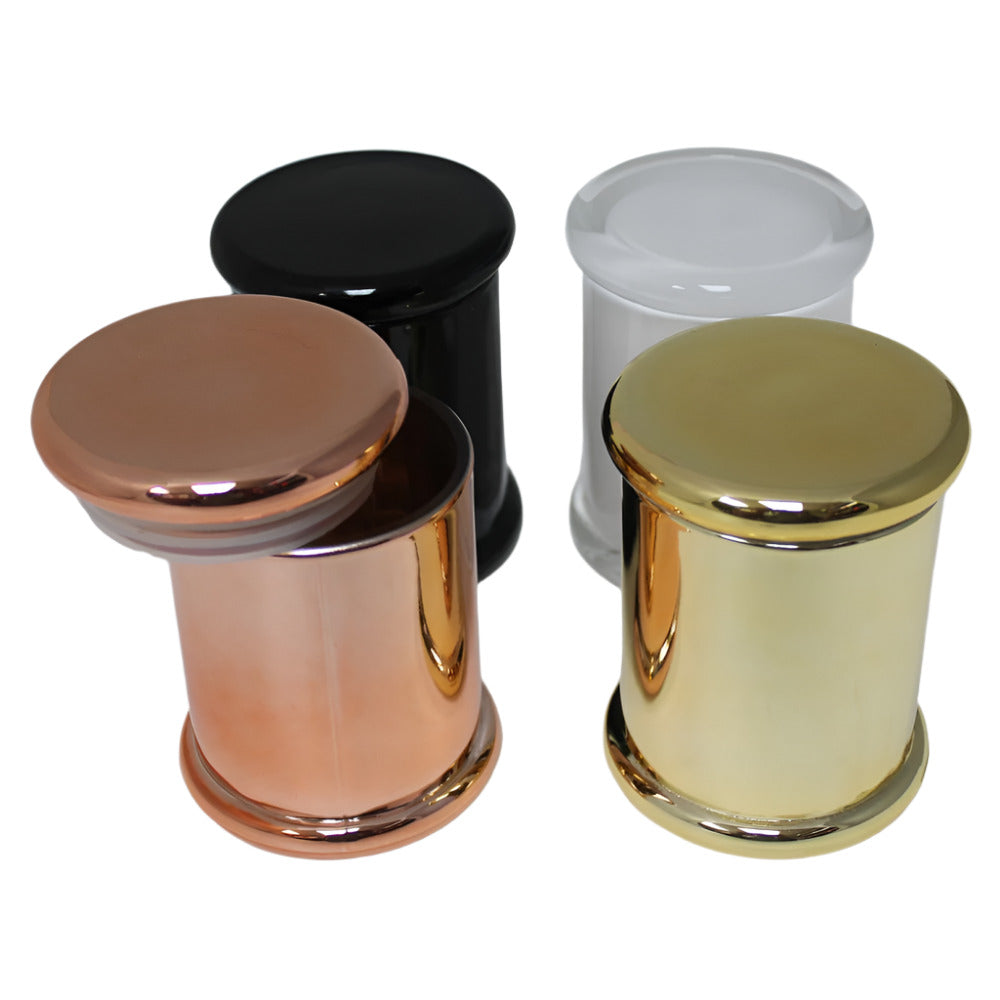 Medium glass jar with assorted color lid, durable clear glass body, secure closure, and stylish storage design for everyday use.