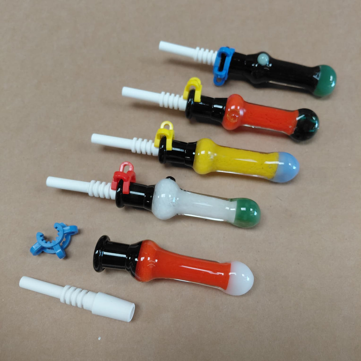 Glass Multi Color Straw NC Kit with 14MM Ceramic Nail and Joint Clips