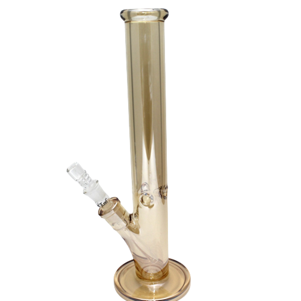 Gold color straight shooter heavy water pipe glass on glass featuring durable construction premium finish straight design smooth airflow and stable base performance.