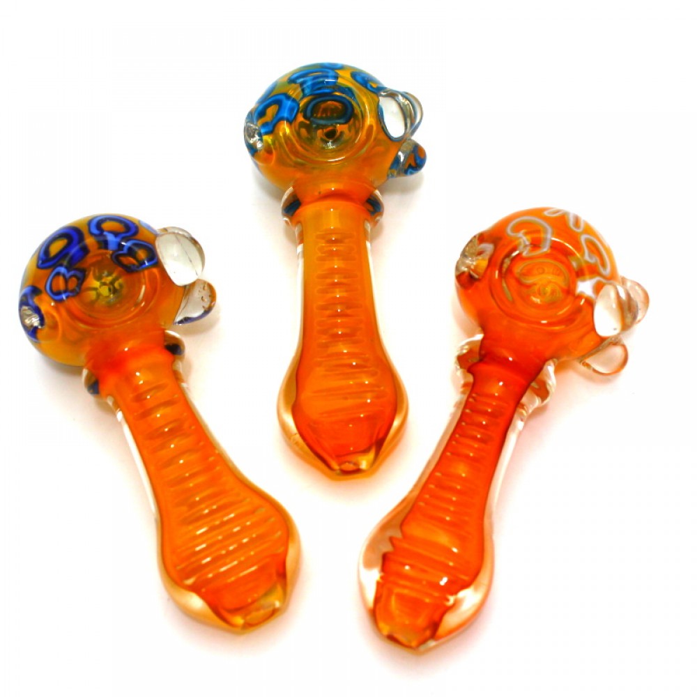 Gold Fumed Art Design Heavy Duty Glass Hand Pipe with durable glass construction, artistic handcrafted details, gold fumed finish, and smooth airflow