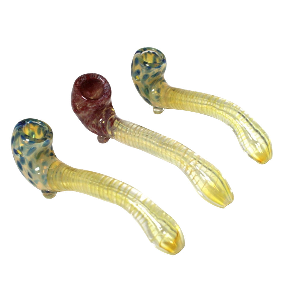 Gold Fumed Inner Swirl Sherlock Pipe with Artistic Color Changing Glass Design and Durable Construction**