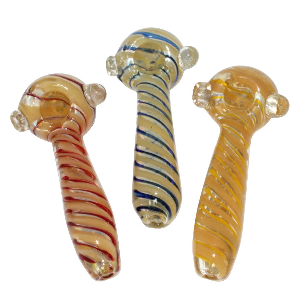 Gold Fumed Swirl Color Heavy Duty Glass Hand Pipe with Thick Borosilicate Glass and Artistic Swirl Design