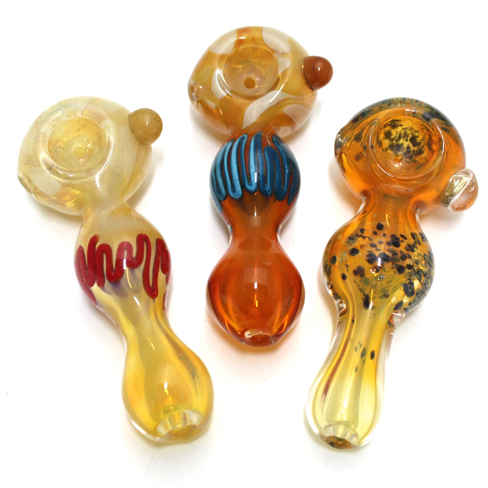 Gold fumed swirl color heavy duty glass hand pipe with durable thick glass smooth finish and artistic swirl design for stylish use