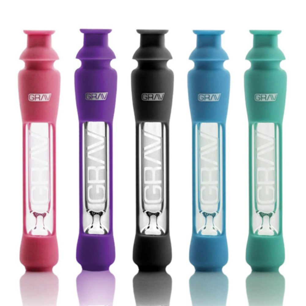 GRAV 12mm Taster with Silicone Skin featuring durable glass construction, protective silicone cover, and compact sleek design.