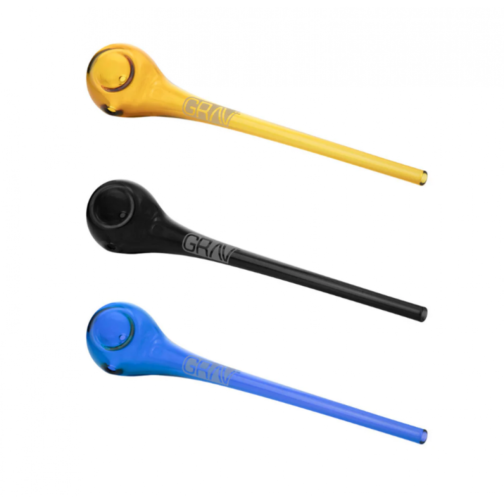 GRAV Gandalf Sherlock glass pipe with long curved stem, premium clear glass construction, and handcrafted elegant design.