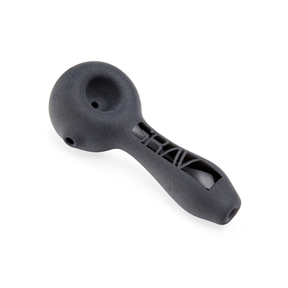GRAV Sandblasted Spoon Pipe featuring textured sandblasted glass finish, durable borosilicate construction, and classic spoon-shaped design for smooth use.