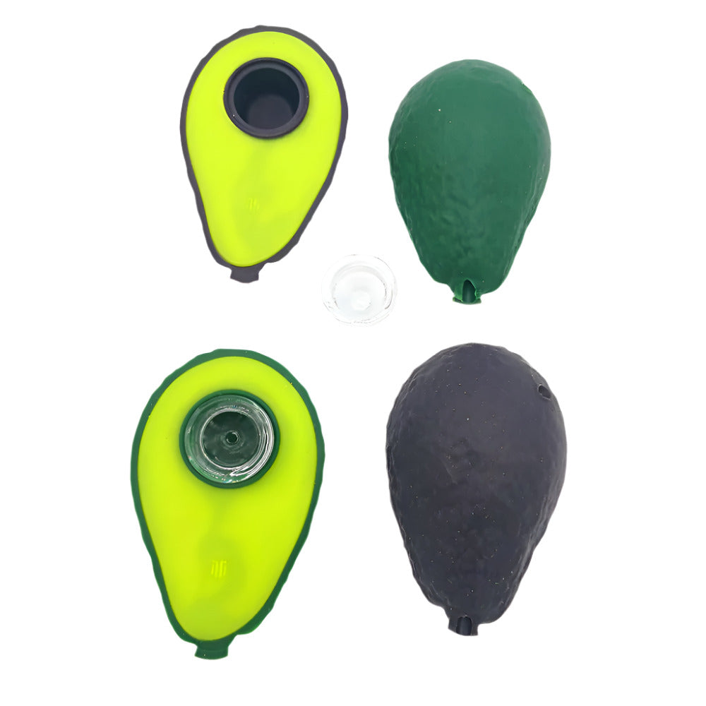 Green avocado shape silicone pipe with flexible durable construction, lightweight design, and stylish fun appearance.
