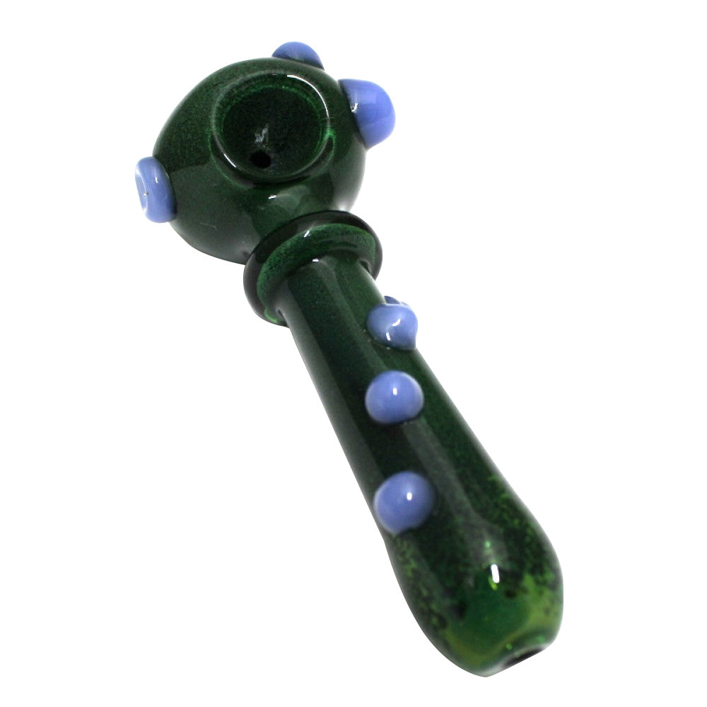 Green Color Cubed Design Heavy Duty Glass Hand Pipe featuring a unique cube-style pattern, thick durable glass construction, and a vibrant green finish.