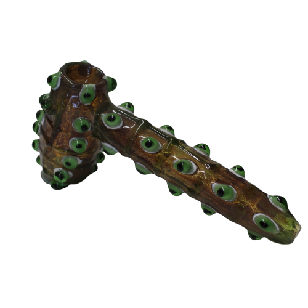 Green Dot Purple Hammer Large with handcrafted glass construction, green dot accents, vibrant purple color, and artistic detailing.