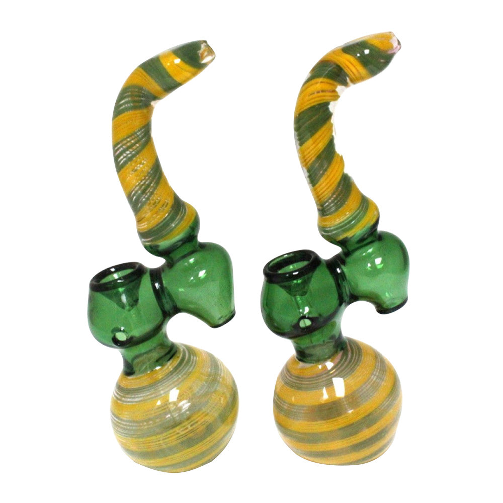 Green Tube With Swirl Color Sherlock Style Heavy Duty Glass Bubbler Large Size with thick glass construction and vibrant handcrafted swirl design.