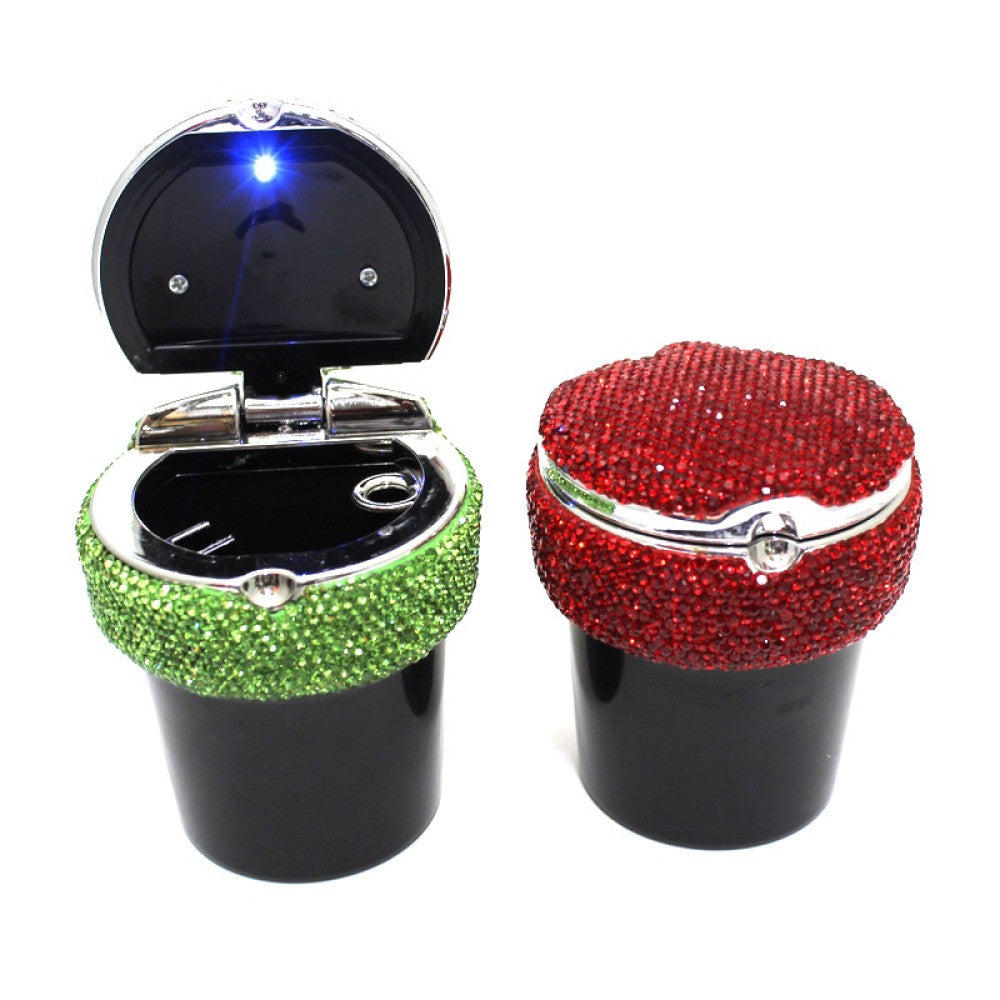 GS30159 fancy bling LED butt bucket car ashtray 6 per display pack with illuminated design, durable cup holder ashtray with secure lid for car use.
