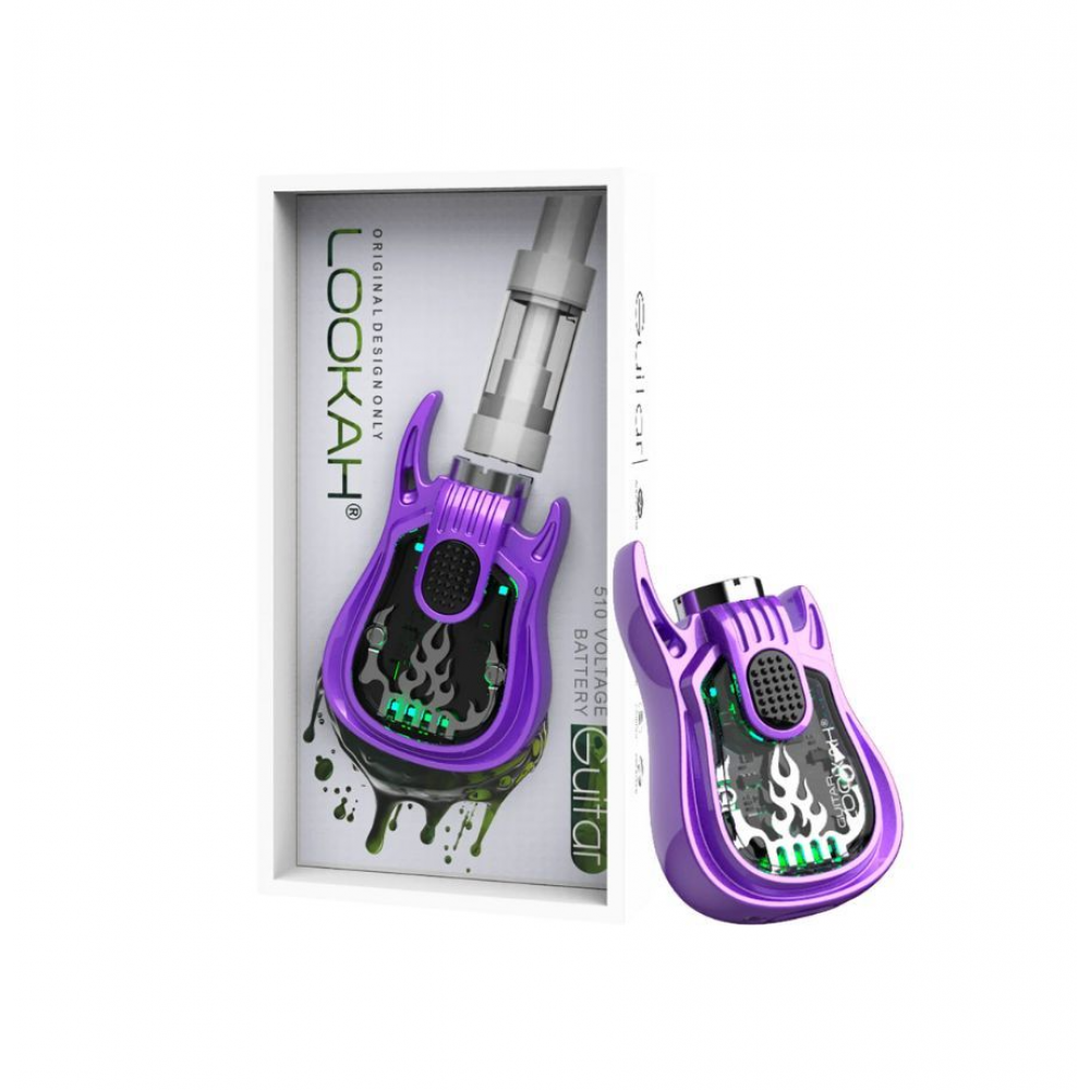 LOOKAH Guitar Design 510 Thread Vape Battery featuring unique guitar-inspired body, rechargeable battery system, and universal 510 cartridge compatibility for portable vaping.