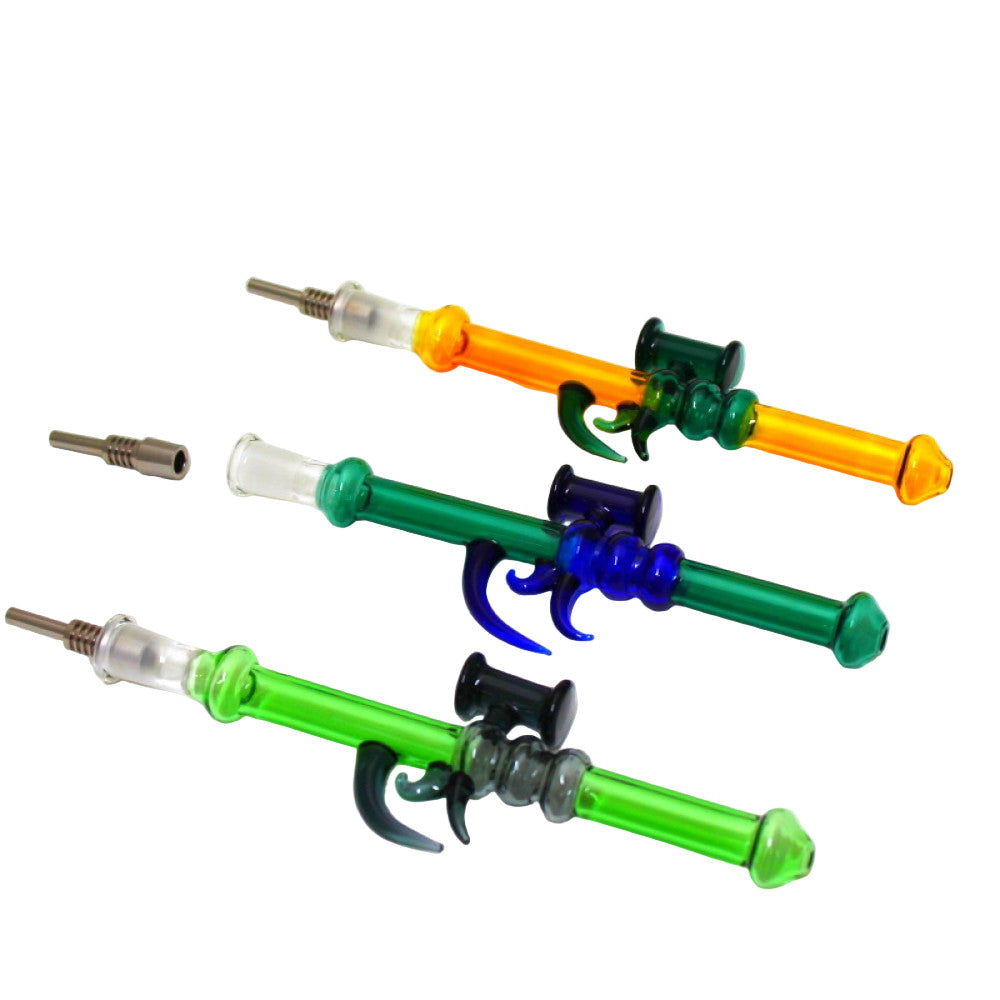 Gun Design Straw Kit with 10mm Titanium Nail featuring durable glass straw and portable dabbing kit construction for smooth use