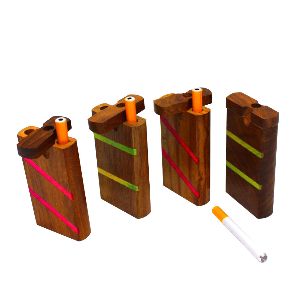 Hand Made Wooden Dugout with 3 inch metal one hitter, handcrafted wooden case, compact portable design, and smooth finish