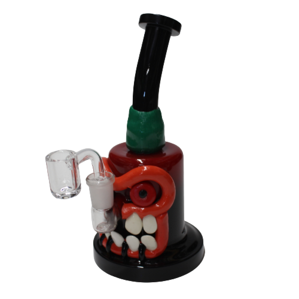 Handmade monster art dab rig water pipe with 14mm male banger glass smoking device featuring creative design and smooth water filtration for clean hits
