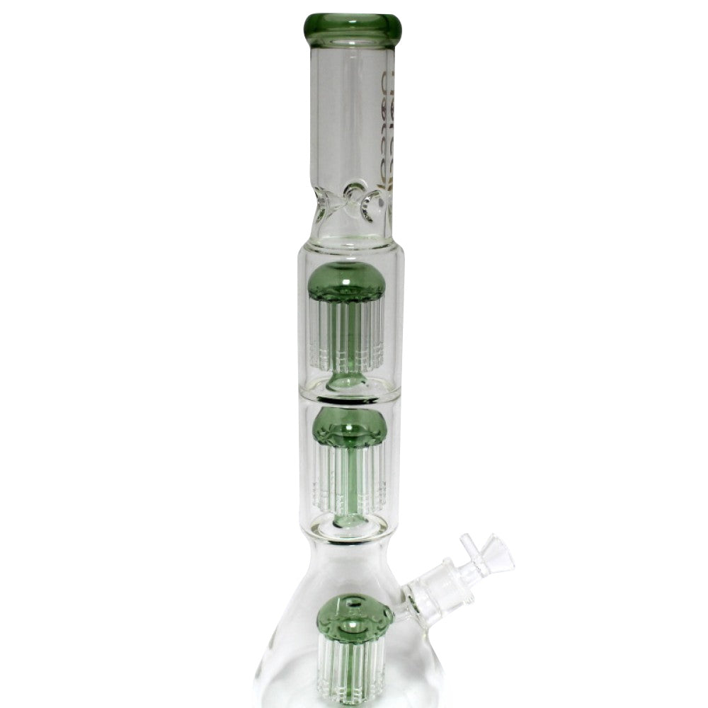 Heavy beaker water pipe with triple tree percolator, durable glass design with advanced multi-stage filtration for smooth and clean smoking experience.