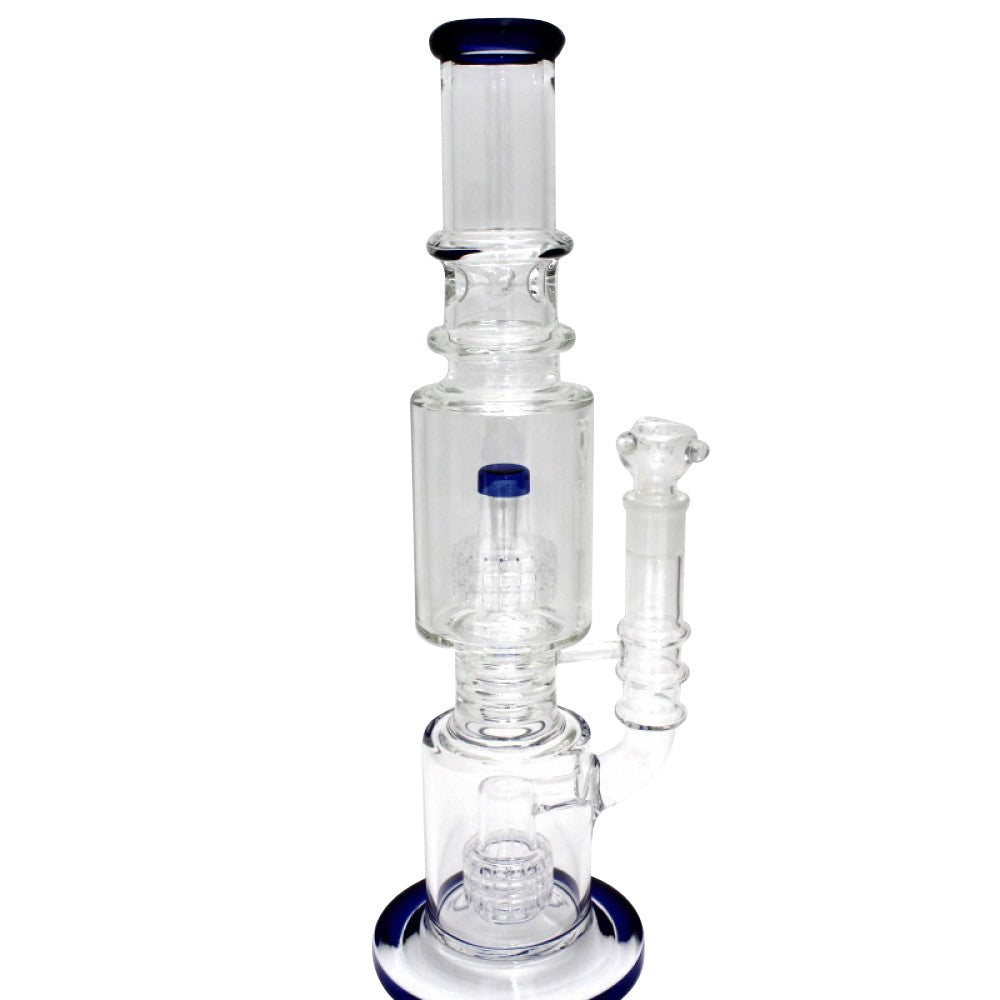 Heavy double diamond cut percolator water pipe with 18MM male bowl featuring durable glass construction advanced filtration system and smooth airflow performance.