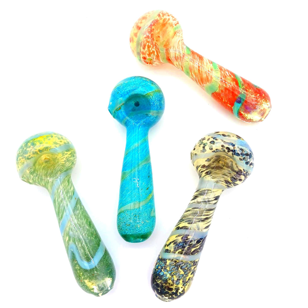 Heavy duty mixed color glass hand pipe with durable thick glass construction, smooth airflow, and vibrant color design for easy and clean use.