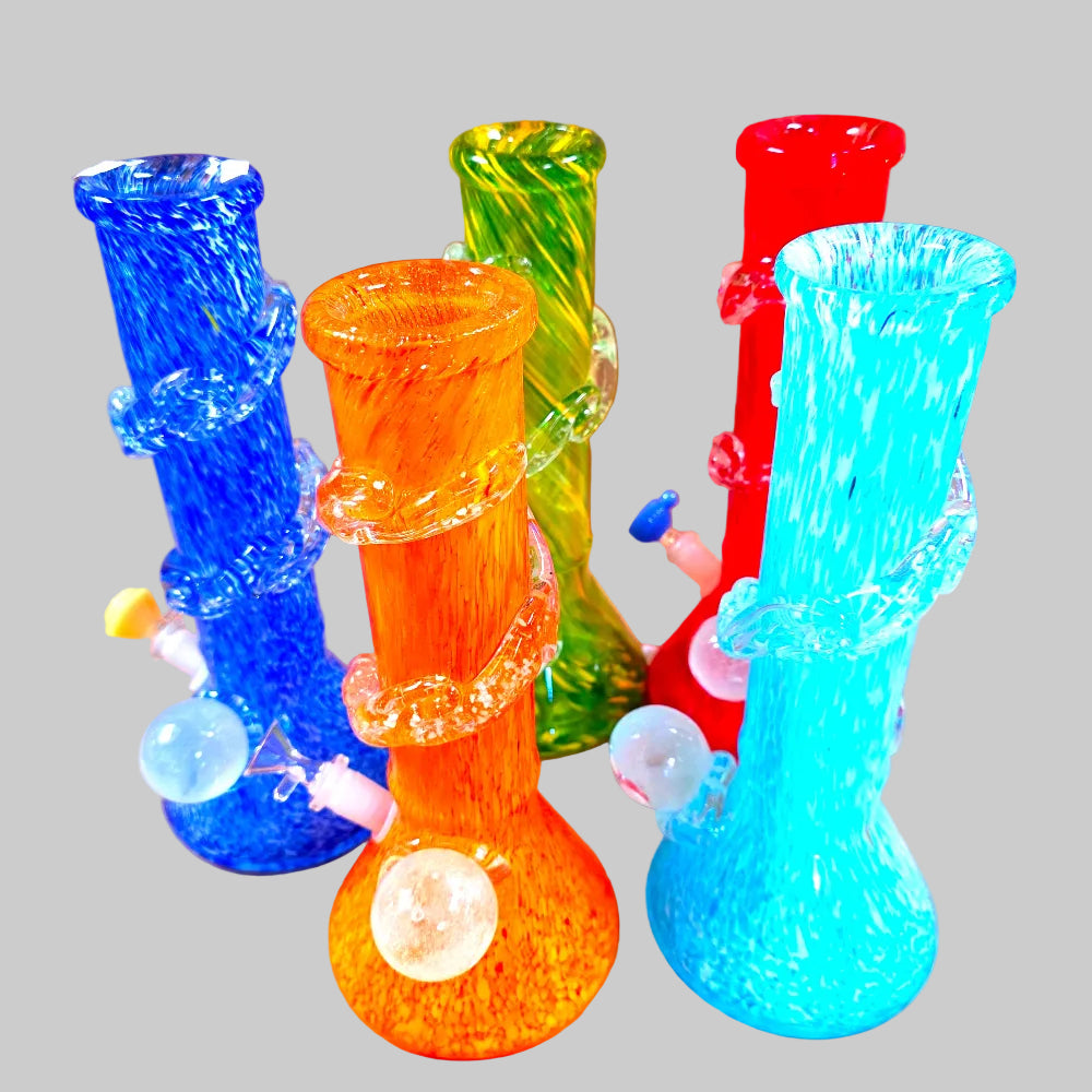 Heavy soft glass flower vase style water pipe glass rig, designed with elegant vase shape, durable build, and smooth filtration for clean and cool hits.