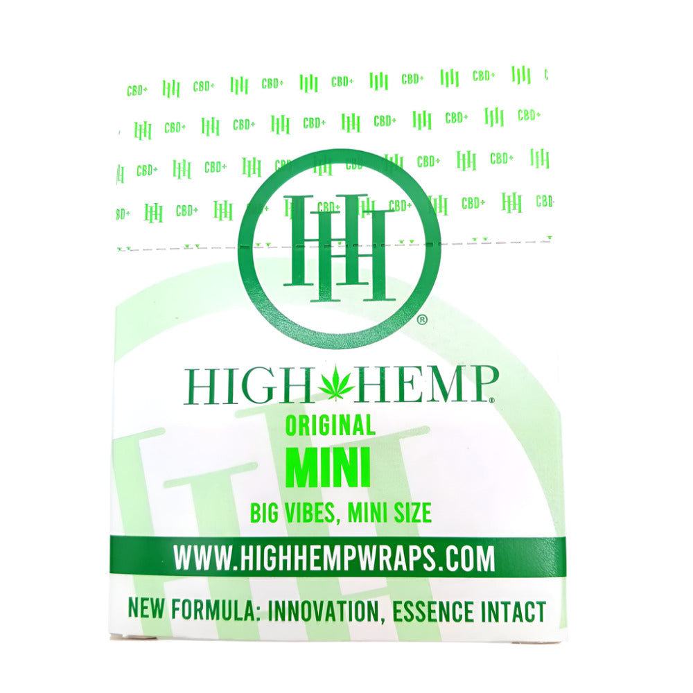 High Hemp Original Mini Wraps 15 pouches per box with 4 wraps per pouch, made from natural hemp for a slow burn, smooth rolling, and a clean smoking experience.
