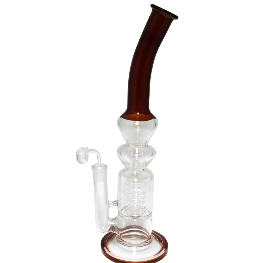 High Up USA Made design percolator water pipe with 18MM male banger featuring premium glass construction advanced filtration system and smooth airflow performance.