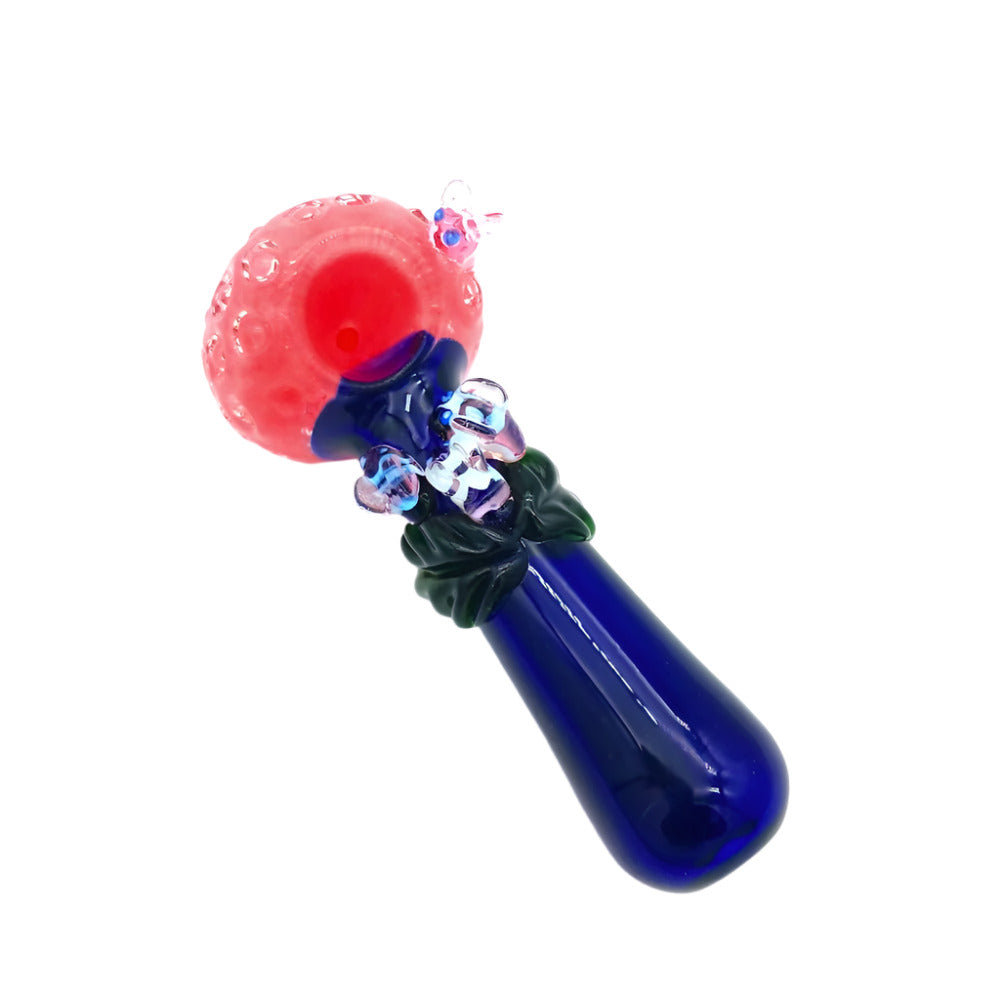 Colorful honey bee themed glass hand pipe with detailed artwork, sturdy heavy duty glass build, and smooth portable smoking design.