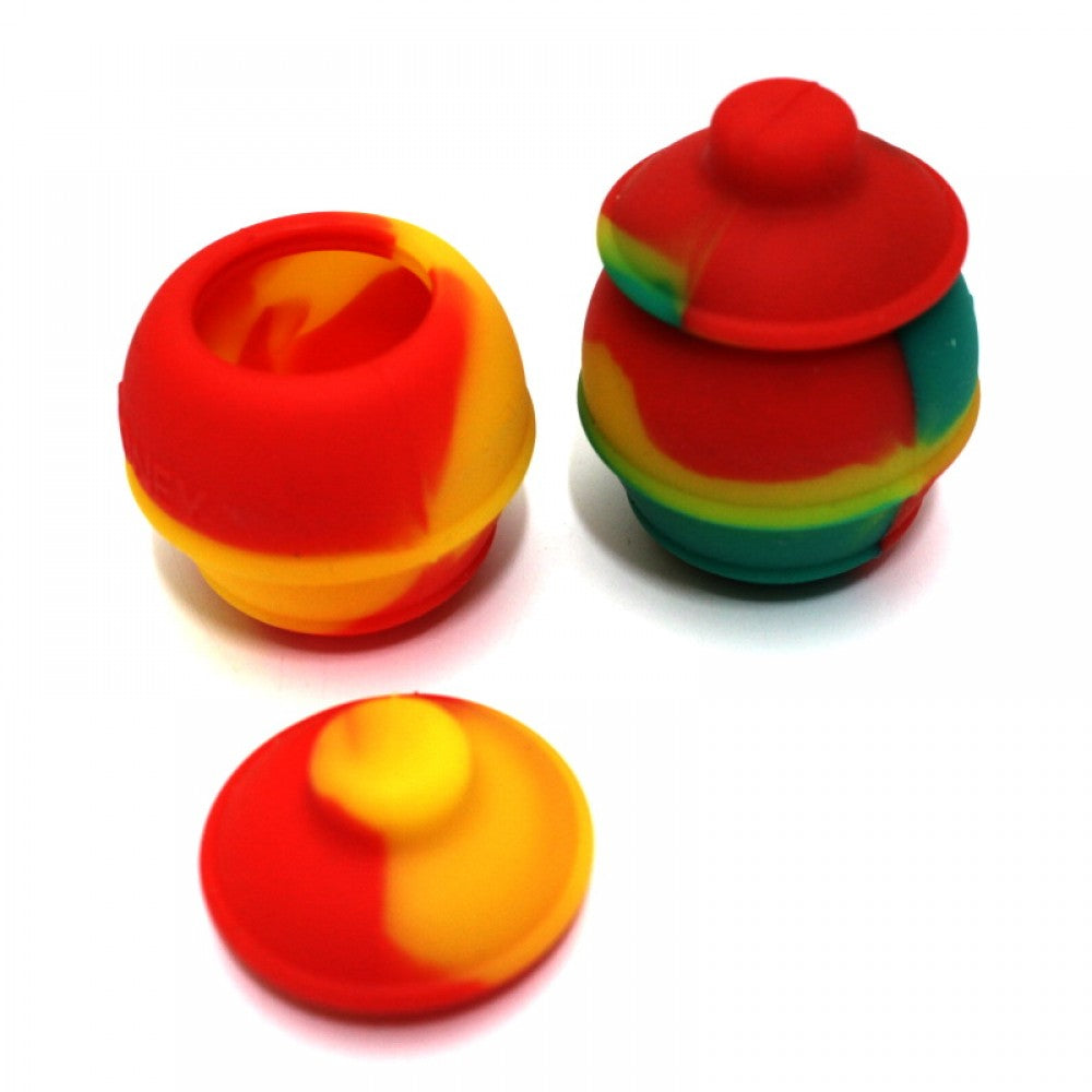 Honey pot style silicone container featuring durable flexible silicone material, non-stick interior, and portable storage design.