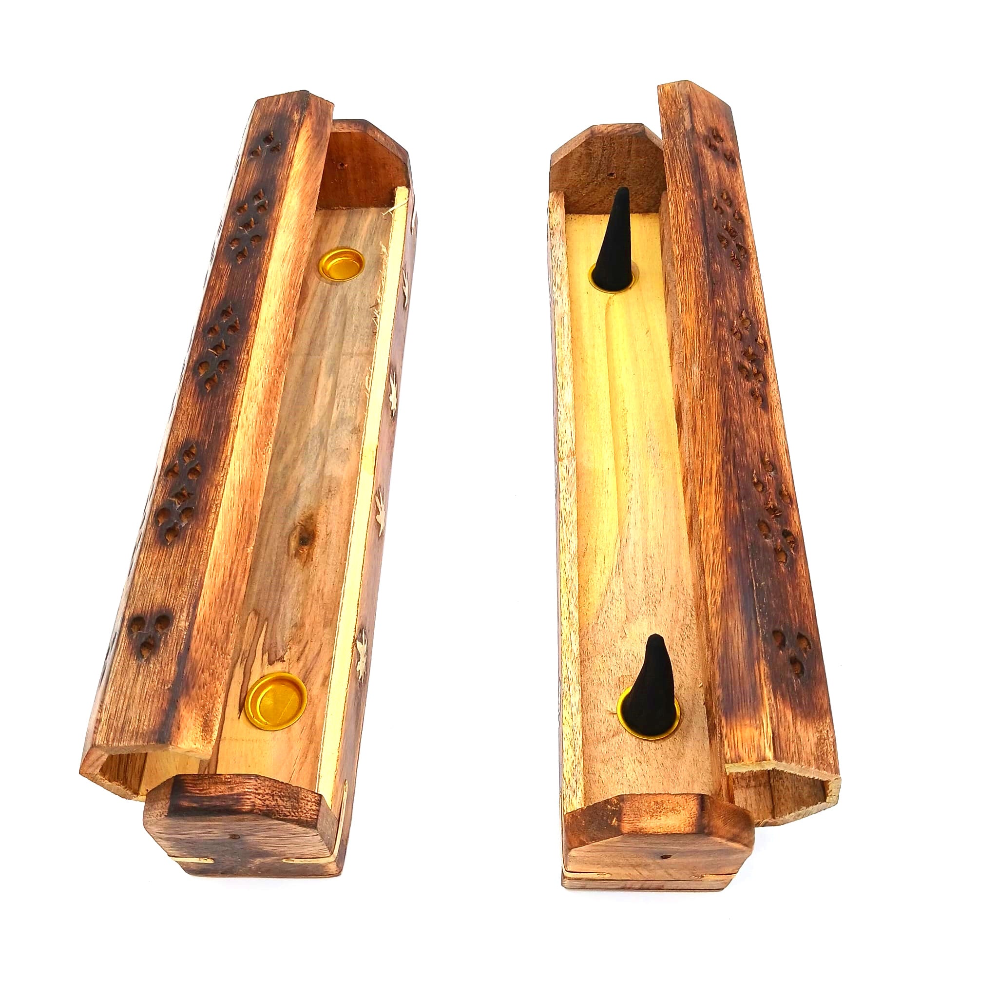 Horizontal wood incense stick holder natural tray made from durable wood minimalist design for burning incense sticks ideal for meditation yoga and relaxation use.
