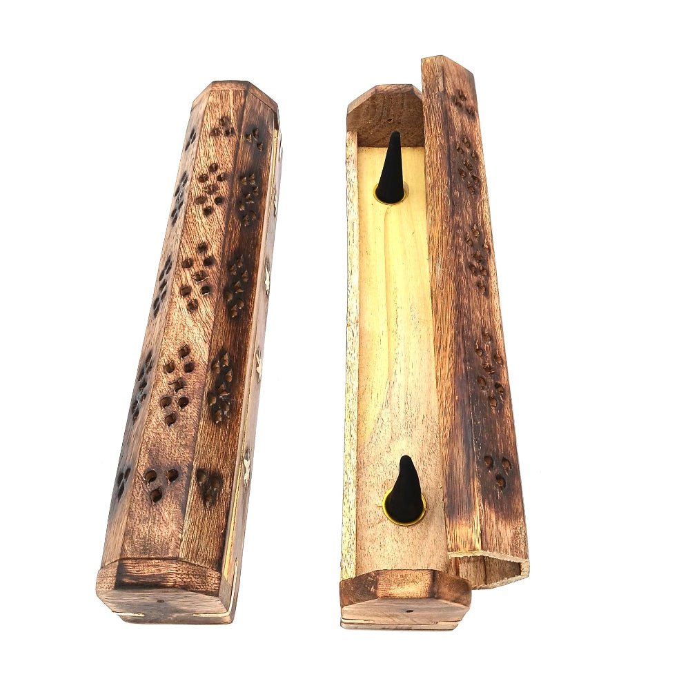 Horizontal wooden incense holder stick burner made from natural wood minimalist design ideal for burning incense sticks during meditation and relaxation use.