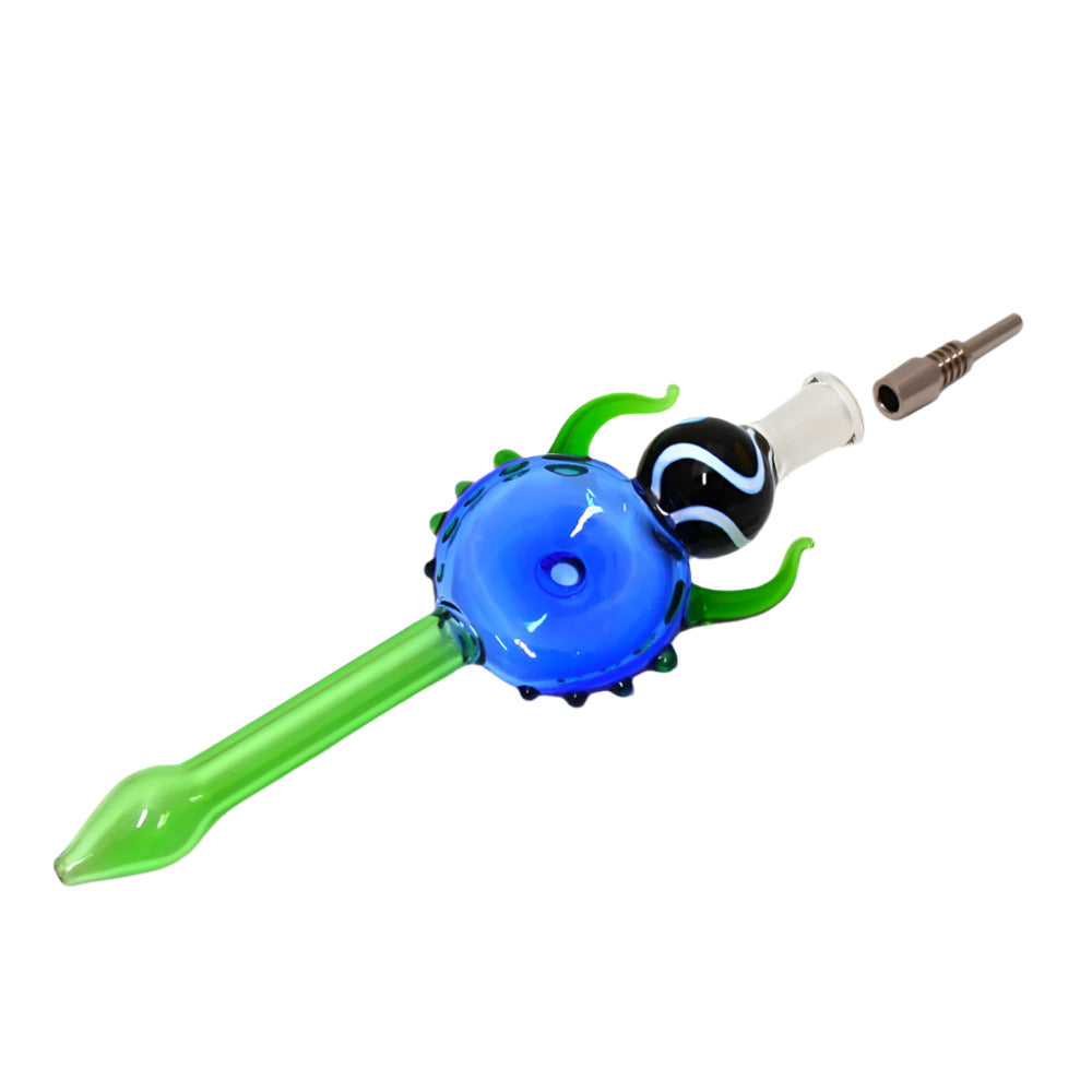 Horn Design Straw Kit with 10mm Titanium Nail featuring durable horn-style glass straw and portable dabbing accessory design