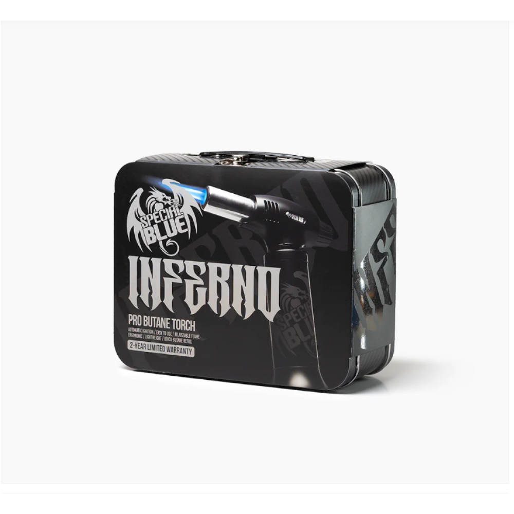 Inferno Pro Torch Toolbox Kit featuring high-performance butane torch lighter, windproof jet flame, and rugged storage case for organized tool and accessory use.
