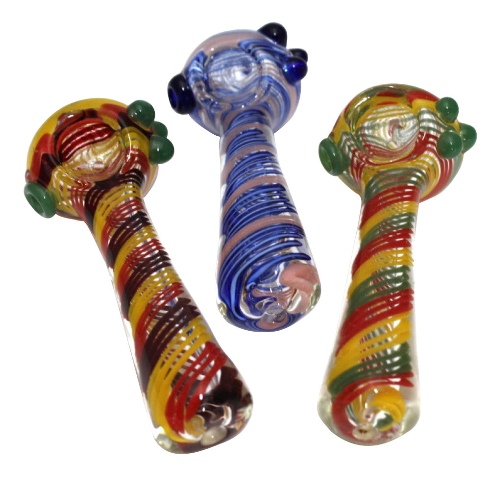 Inner Swirl Color 3 Dot Heavy Duty Glass Hand Pipe with durable glass construction, colorful inner swirl pattern, 3-dot accents, and smooth airflow