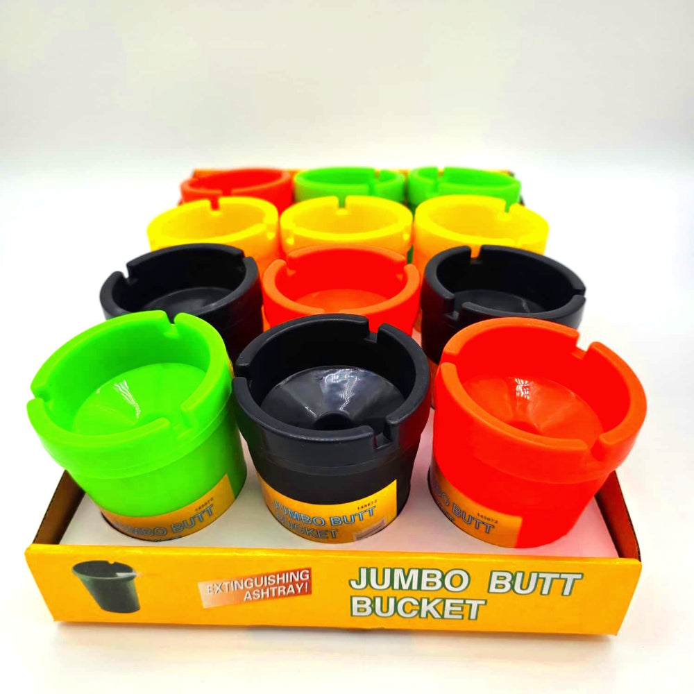 Jumbo Butt Bucket 12 pack featuring large capacity design, durable plastic build, and easy-to-use ash disposal for everyday convenience.