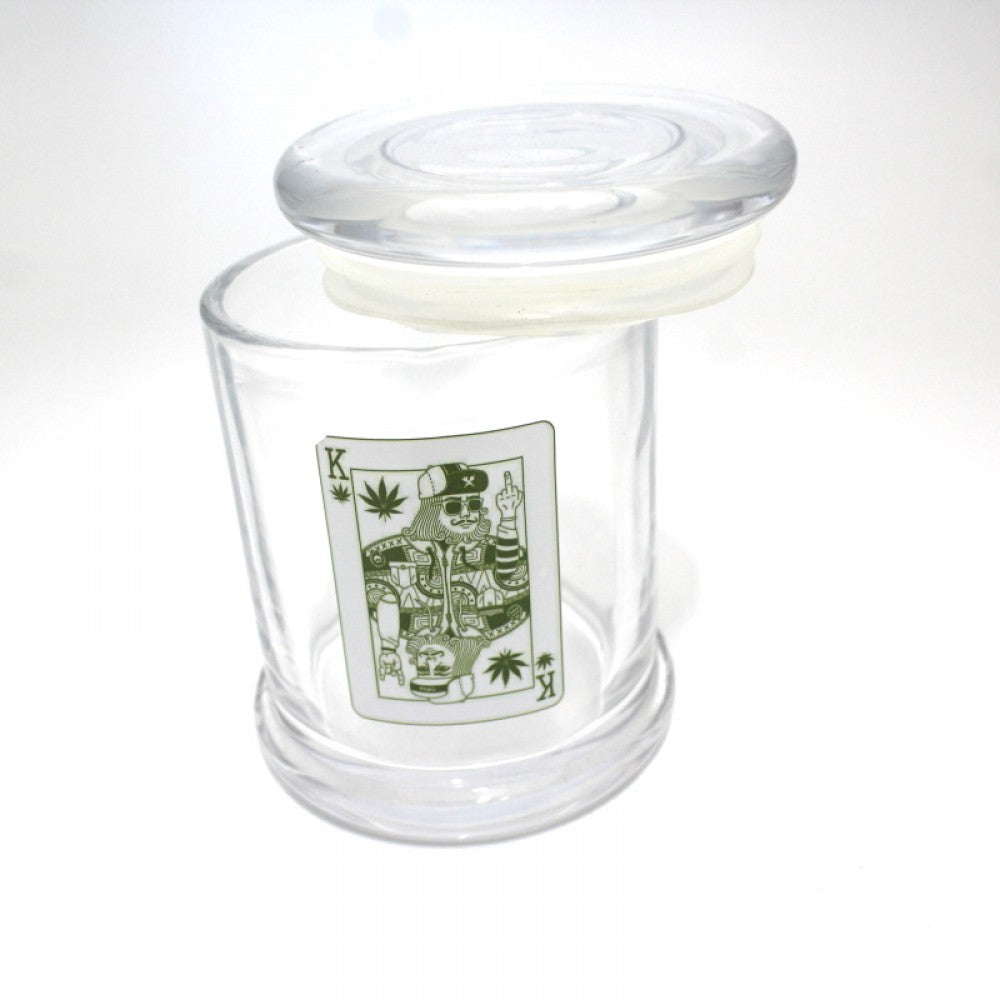 Large designer glass storage jar with premium stylish design, durable construction, and secure lid for decorative storage use.
