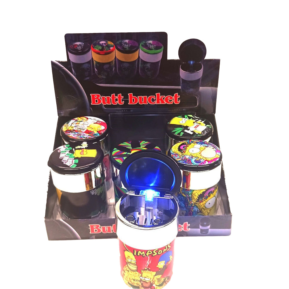 LED car cup ashtray in butt bucket design, durable heat-resistant build with smokeless lid and odor control for clean and convenient car use.