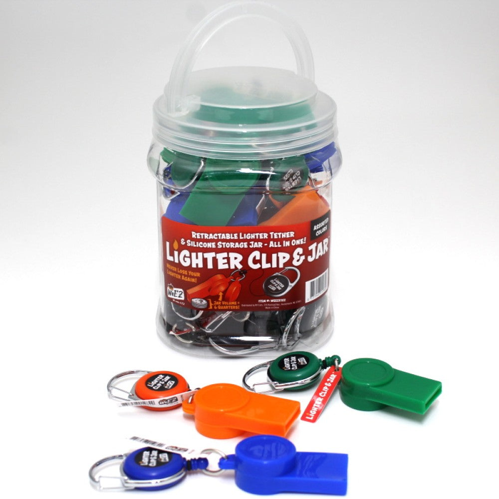 Lighter clip assorted colors with silicone container 24 pieces per jar durable portable design with secure clip and convenient storage solution.