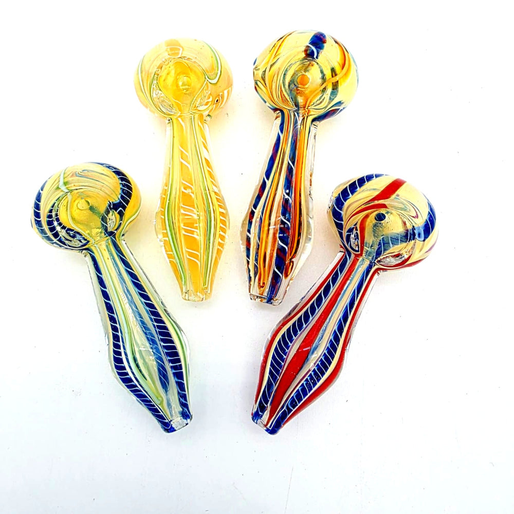 Line color glass hand pipe with handcrafted striped line design, durable heat-resistant glass body, and smooth smoking experience for herbal use
