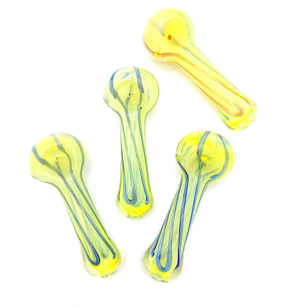 Heavy duty glass hand pipe featuring a sleek liner color design, made with thick durable glass for a comfortable grip and smooth smoking experience.